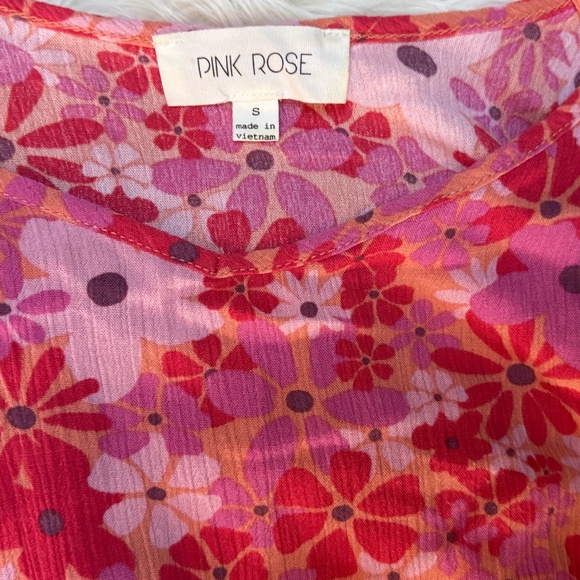 Retro flower Camisole Top | Pink Rose | Women's Small | Hot Pink | Flowy - Picture 3 of 6